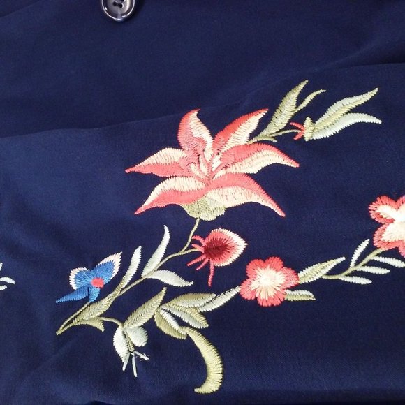 Vintage Y2K Blazer Chadwicks of Boston Floral Embroidered Ladies-8(M) Navy - Picture 6 of 12
